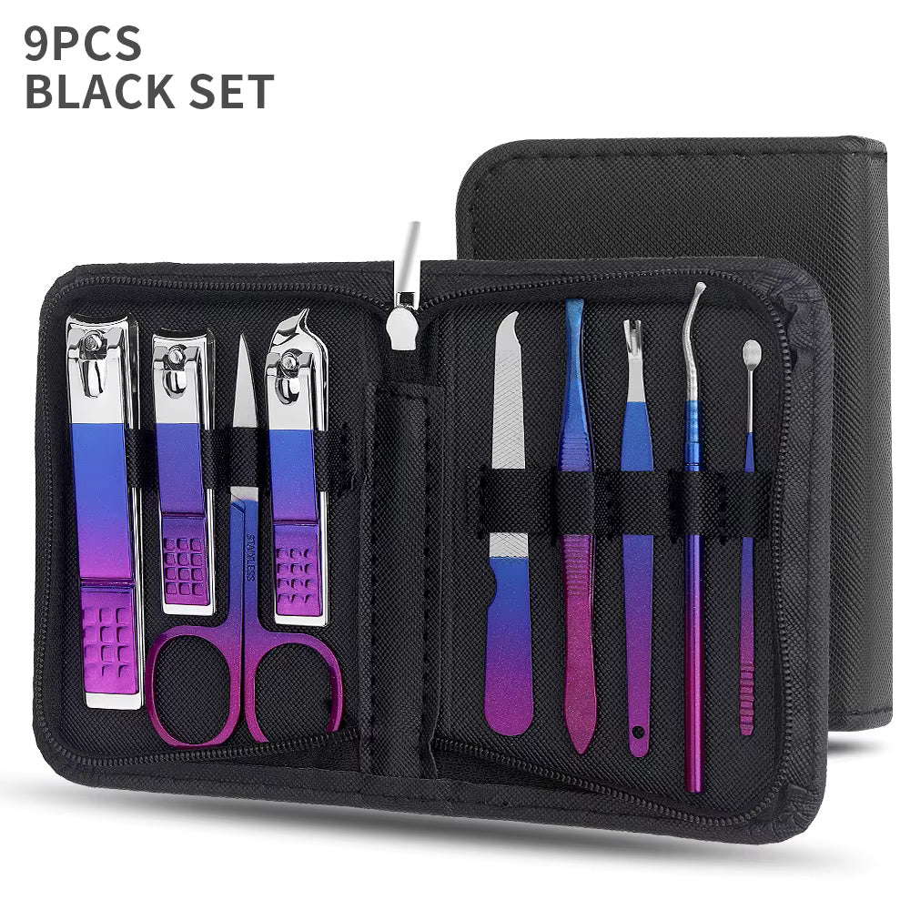 Bangzz Beauty Online – 30-in-1 Stainless Steel Manicure Set | Nail Clippers, Scissors, Cuticle Tools & Grooming Kit (Blue-Red Design)