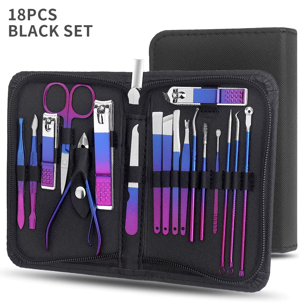 Bangzz Beauty Online – 30-in-1 Stainless Steel Manicure Set | Nail Clippers, Scissors, Cuticle Tools & Grooming Kit (Blue-Red Design)