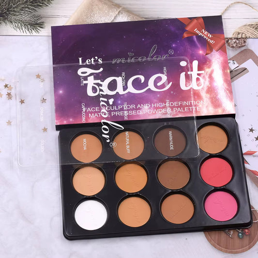 12-Color Matte Face Palette | Blush, Contour, Eyeshadow, Highlighter & Setting Powder All-in-One Kit